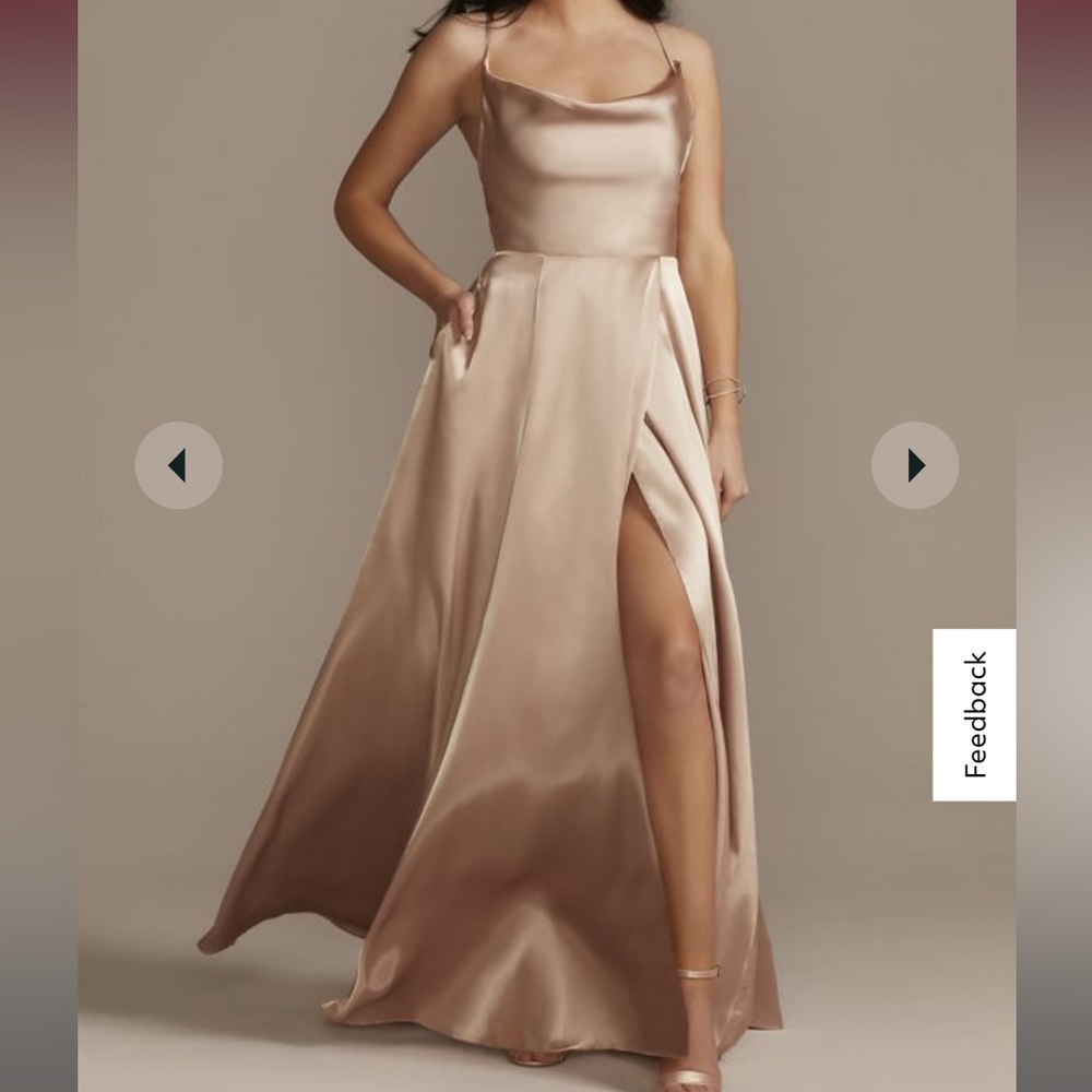 David’s Bridal, Cowl Bridesmaid’s Dress w/ Lace-up Back in Sand color